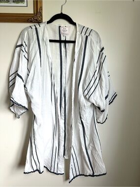 Achilleas Cotton Striped Kimono Topper Beach Coverup One Size